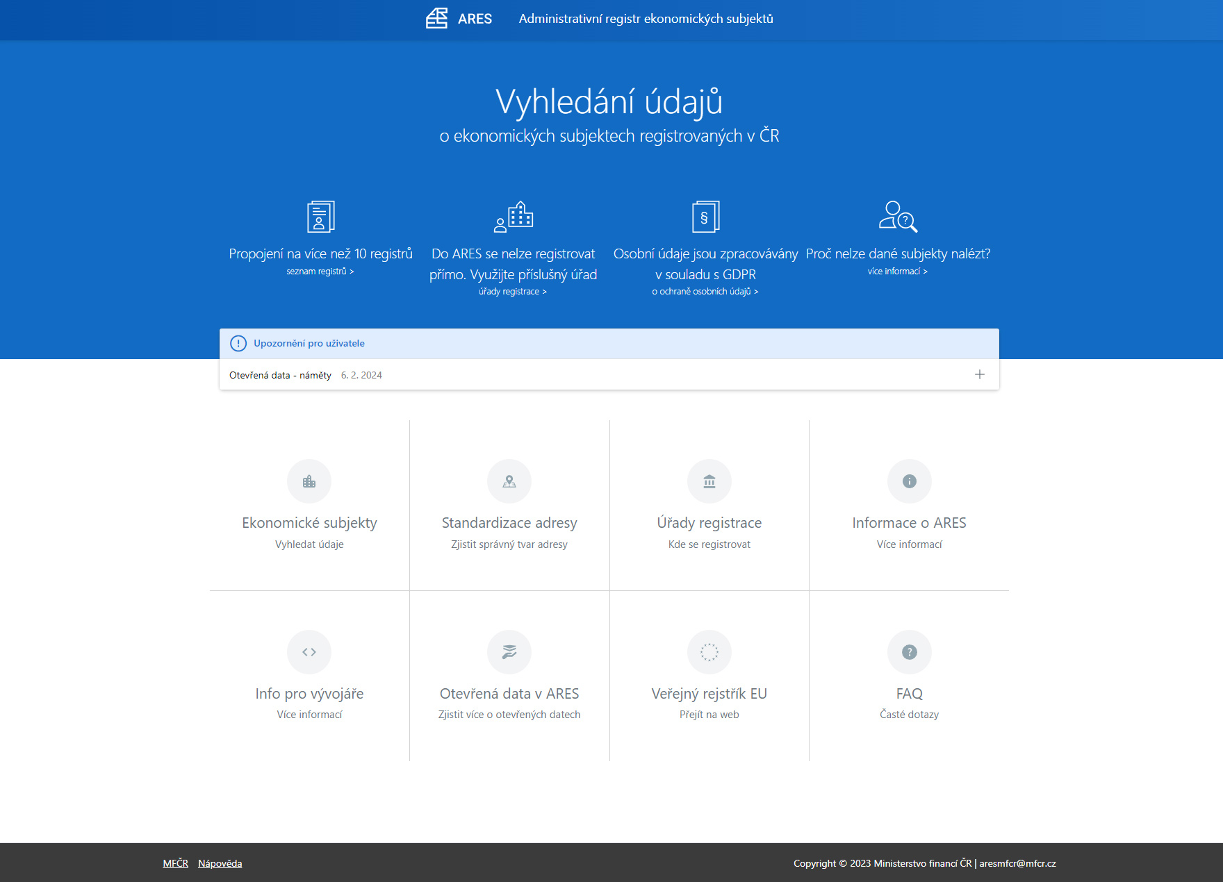ARES Administrativní registr ekonomických subjektů